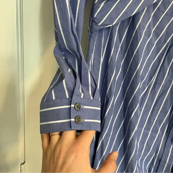 LOFT Blue and White Striped Long Sleeve Dress Twisted Midi NO BELT NWT size 12 - Picture 7 of 10